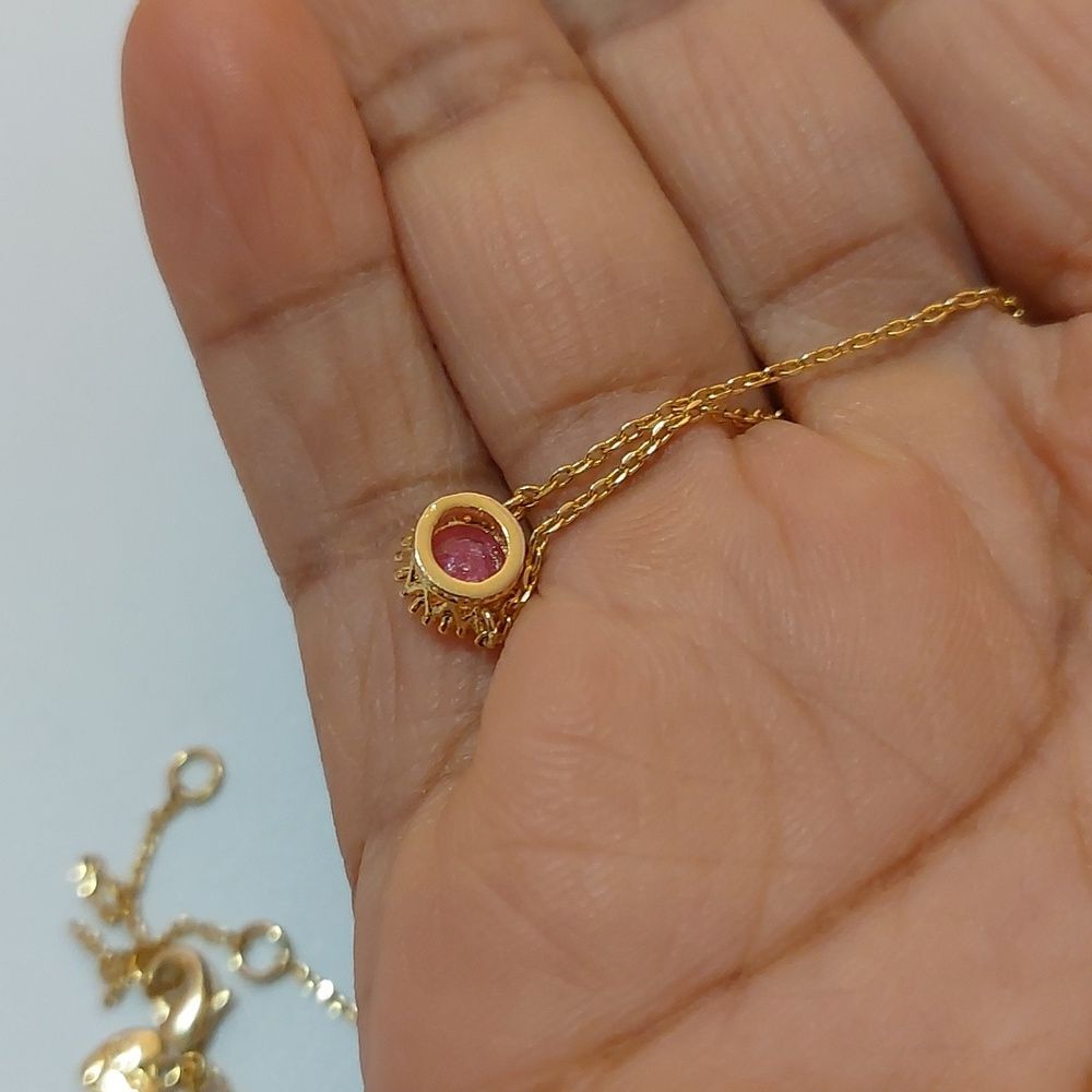 Signed L Dainty Pretty Pink Crystal Gold Tone Necklace - Picture 3 of 5
